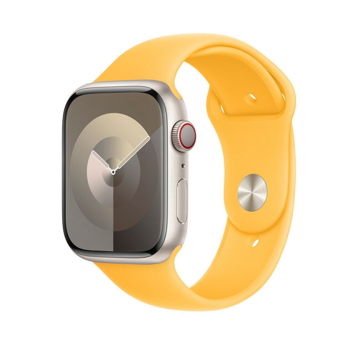 Pasek sportowy Apple MWMP3ZM/A grafika przedstawia smartwatch z założonym paskiem pod skosem