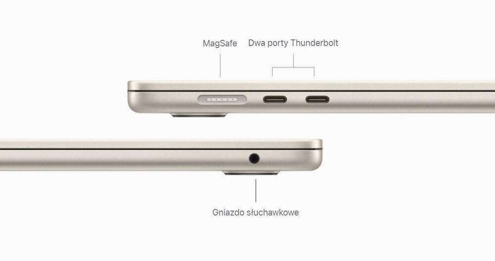 Laptop Apple Macbook Air M3 13' 8/256GB srebrny widok na złącza