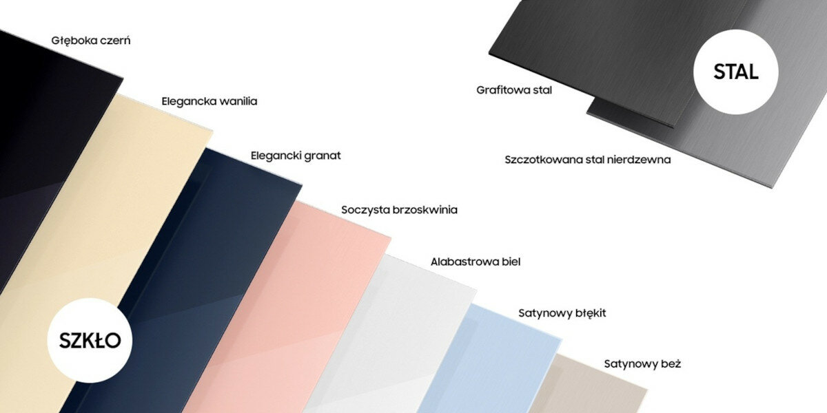 Panel wymienny Samsung Bespoke RA-B23EUU12GM alabastrowa biel widok na opcje wyboru materiałów i kolorów