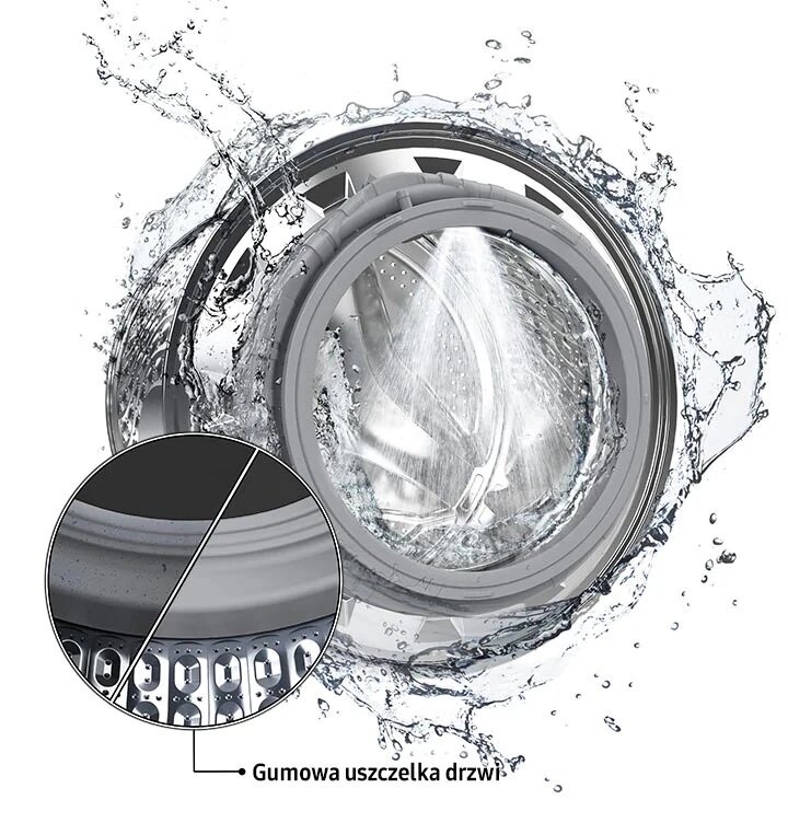 Pralka Samsung WW70TA026TH EcoBubble 7kg widok na bęben pralki pod skosem otoczony strumieniem wody