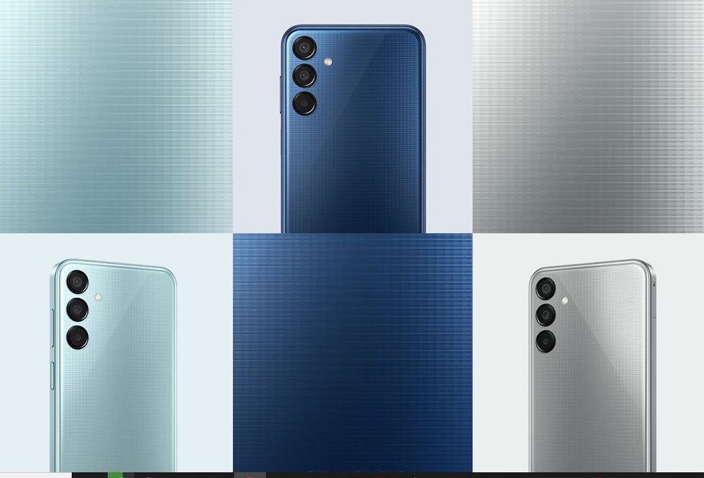 Smartfon Samsung Galaxy M15 4GB/128GB błękitny widok od tyłu na trzy kolorystyki