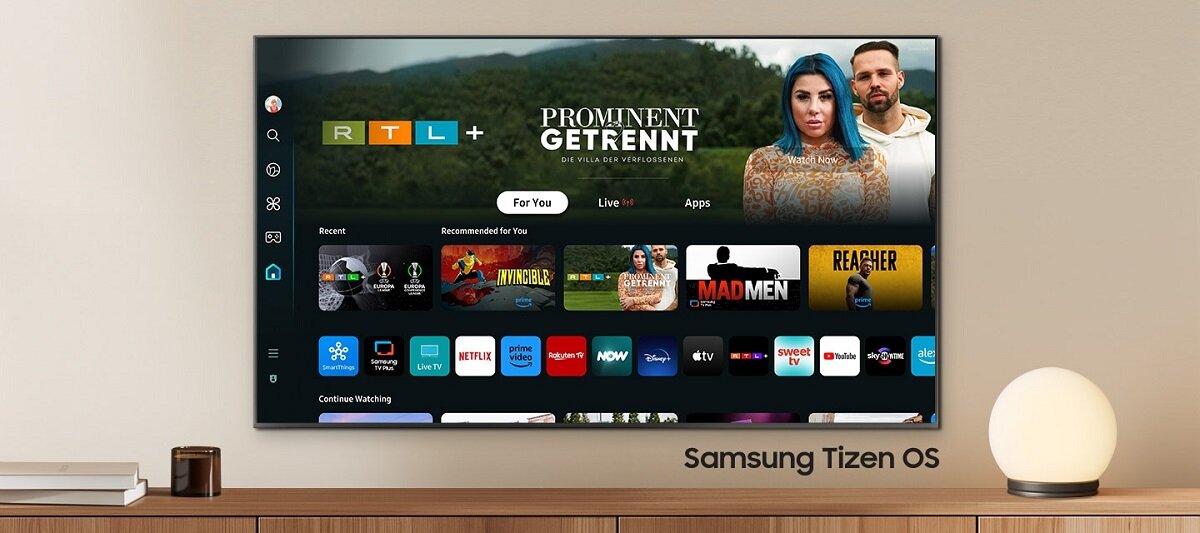 Telewizor Samsung Q80D 75” QLED 4K od frontu z otwartym menu systemu Tizen