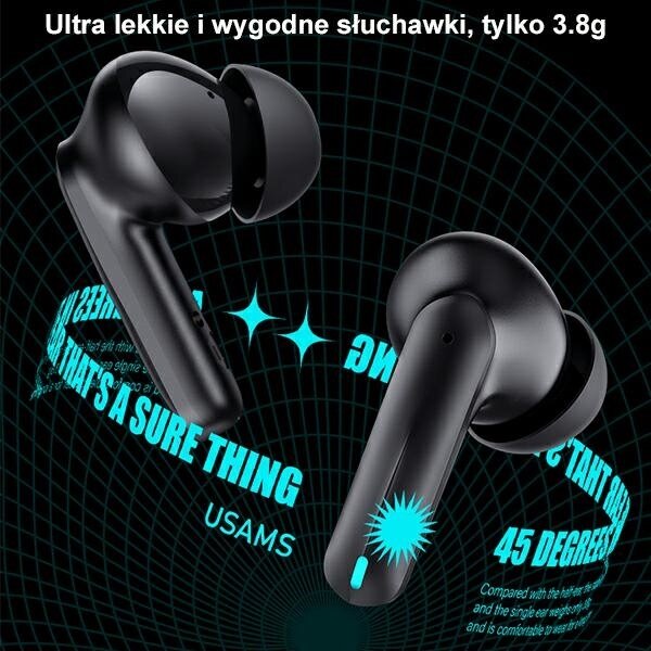 Słuchawki bezprzewodowe Usams TWS XJ13 czarne od frontu