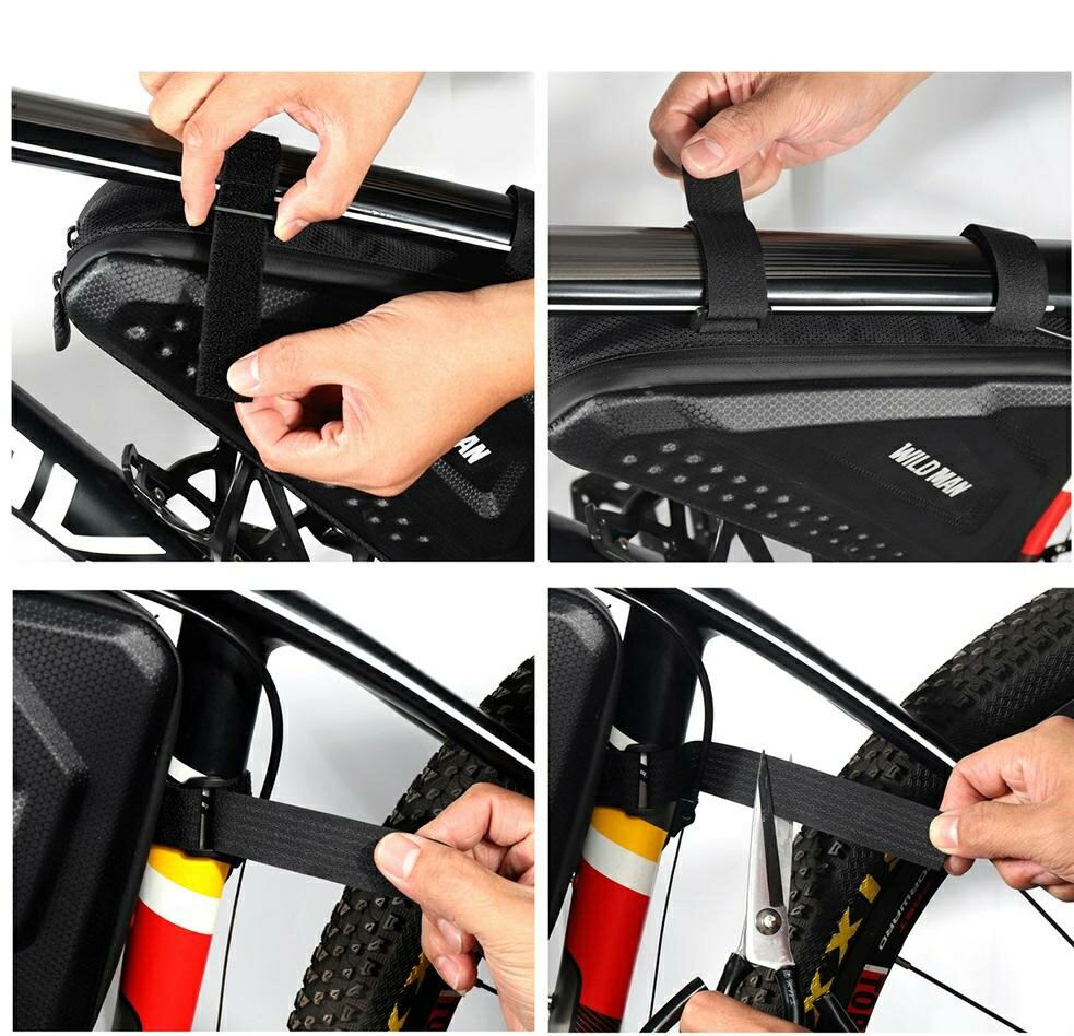 Etui na ramę roweru Wildman ES19 czarne grafika przedstawia sposób montażu na ramie roweru