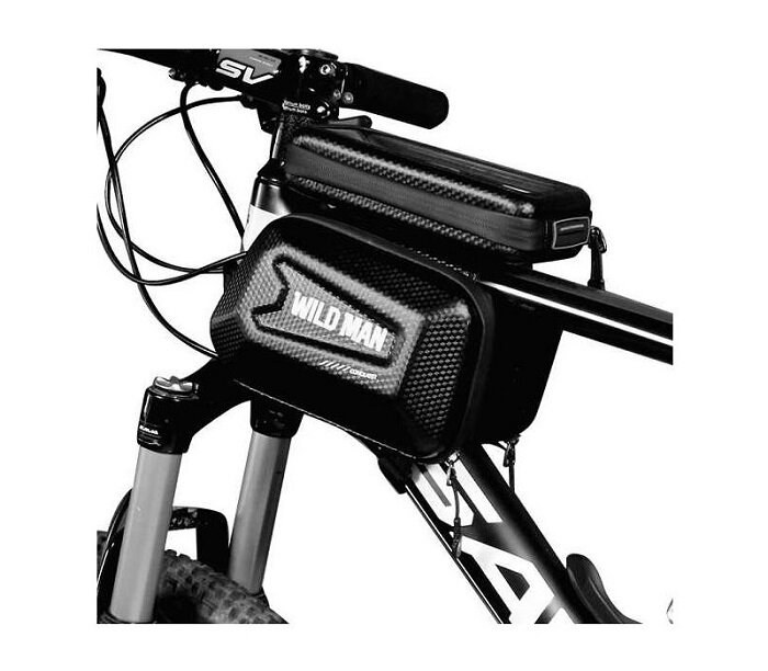 Uchwyt rowerowy Wildman XL E6S czarny widok na uchwyt od boku zamontowany na ramie roweru