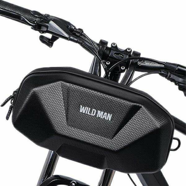 Torba na ramę Wildman X9 czarna widok od frontu na zamontowaną na ramie roweru