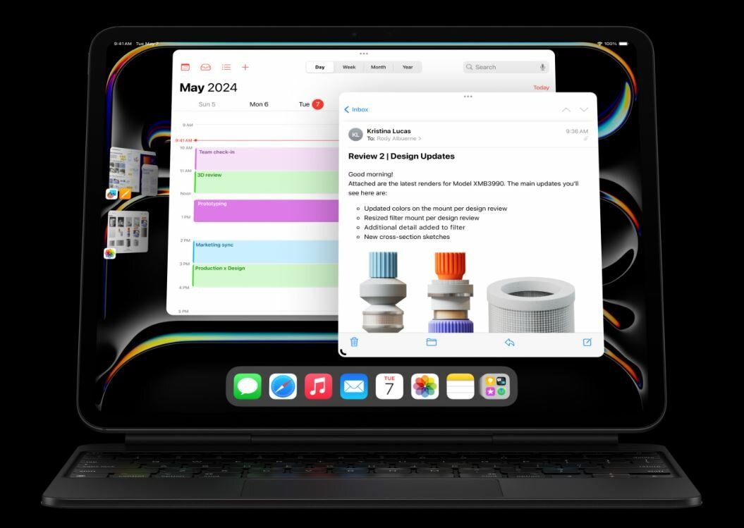Tablet Apple iPad Pro 11 2TB Nano Gwiezdna czerń widok od frontu na ipada i przybliżenie strony