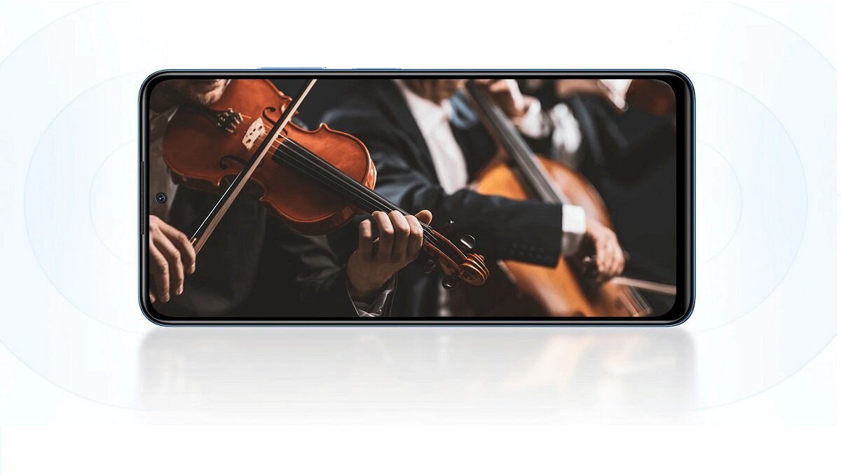 Smartfon Xiaomi Redmi Note 12 Pro 8/256GB szary od frontu z wyświetlonym koncertem muzyki klasycznej