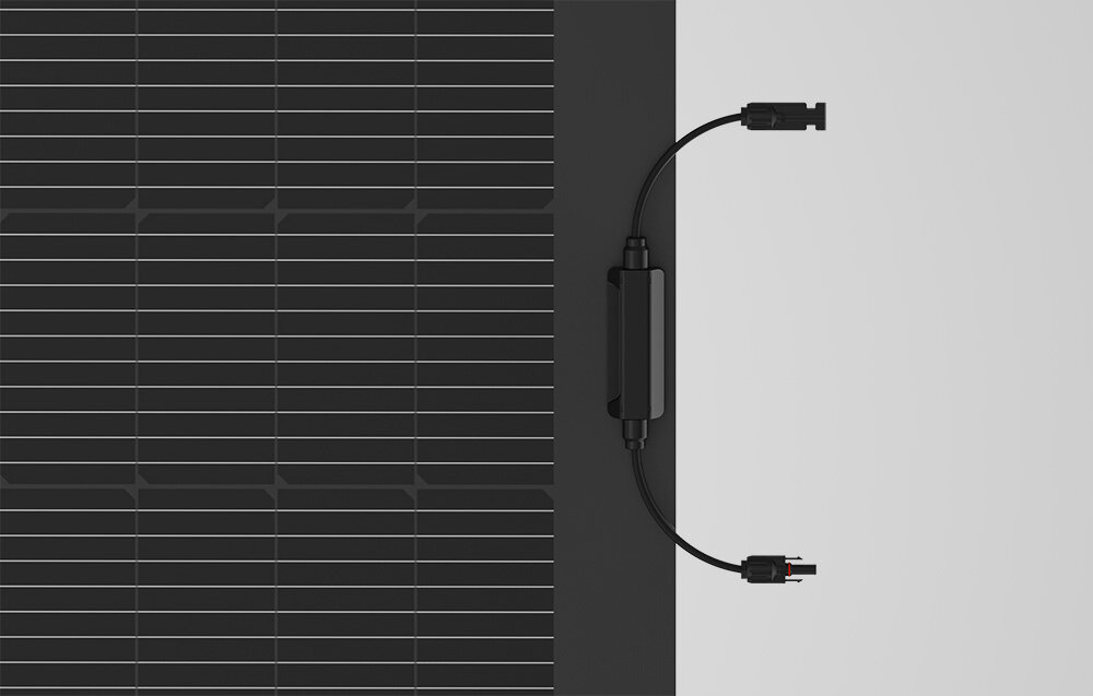 Panel fotowoltaiczny EcoFlow 100W elastyczny zbliżenie na złącza