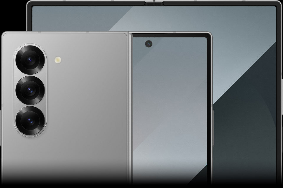 Smartfon Samsung Galaxy Z Fold6 5G 12/256GB szary grafika przedstawiająca smartfona od frontu i tyłu