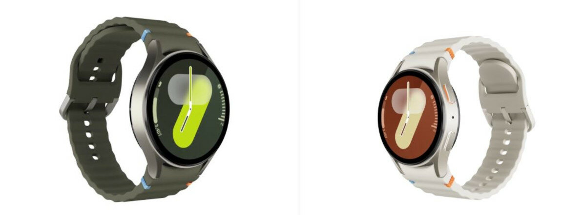 Smartwatch Samsung Galaxy Watch7 L300 BT 40mm beżowy widok na dwa różne smartwatche pod kątem