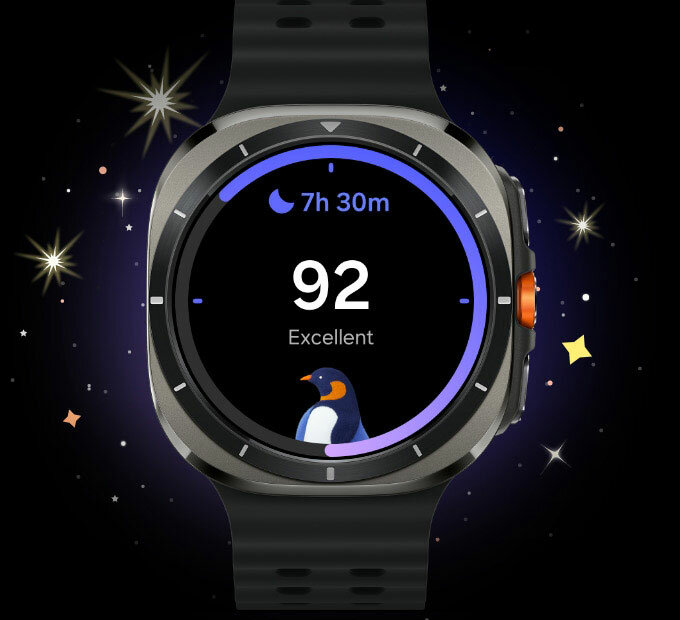 Smartwatch Samsung Galaxy Watch Ultra L705 LTE szary widok od frontu na wyświetlacz smartwatcha ukazujący status snu