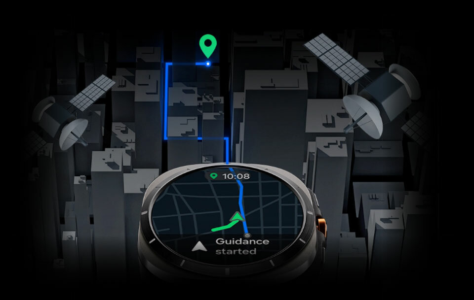 Smartwatch Samsung Galaxy Watch Ultra L705 LTE szary grafika przedstawiająca trasę z GPS na tarczy zegara
