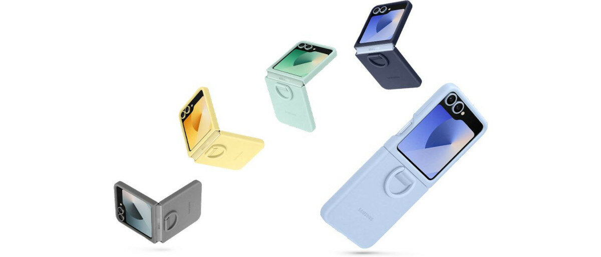 Etui Samsung Silicone Case do Galaxy Z Flip6 szare widok na różne warianty kolorystyczne etui