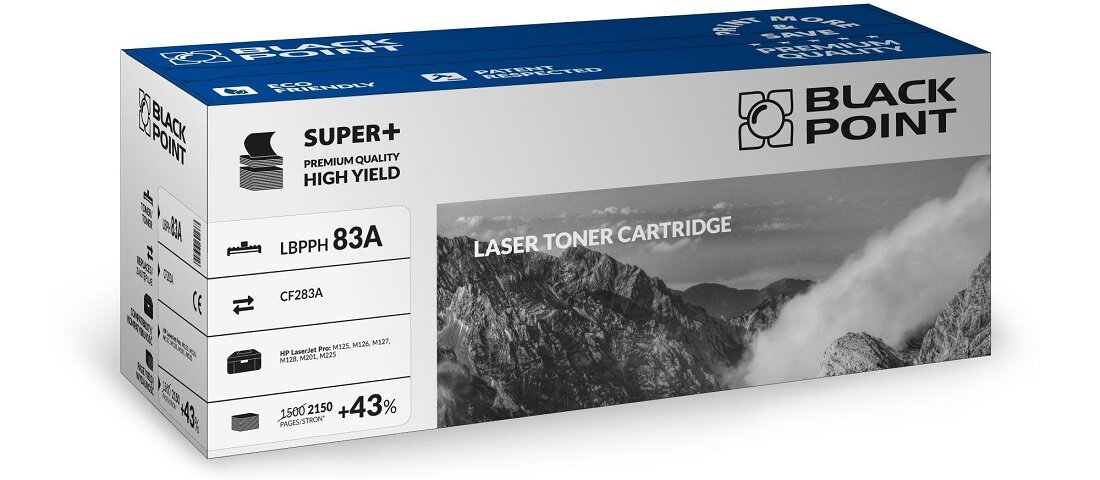 Toner laserowy Black Point Super Plus LBPPH83A. Zastępuje HP CF283A. Wydajnosc: 2150 str.