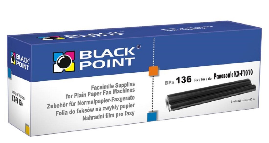  Rolki TTR Black Point BPPA136. Zastępuje Panasonic KX-FA 136X. 2 rolki: 220 mm / 100 m.