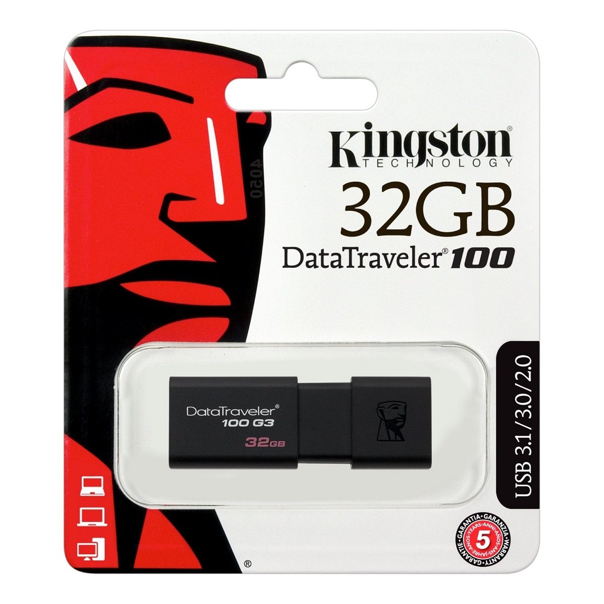 Pendrive Kingston Data Traveler 100G3 32GB DT100G3/32GB  widok pamięci w opakowaniu od przodu
