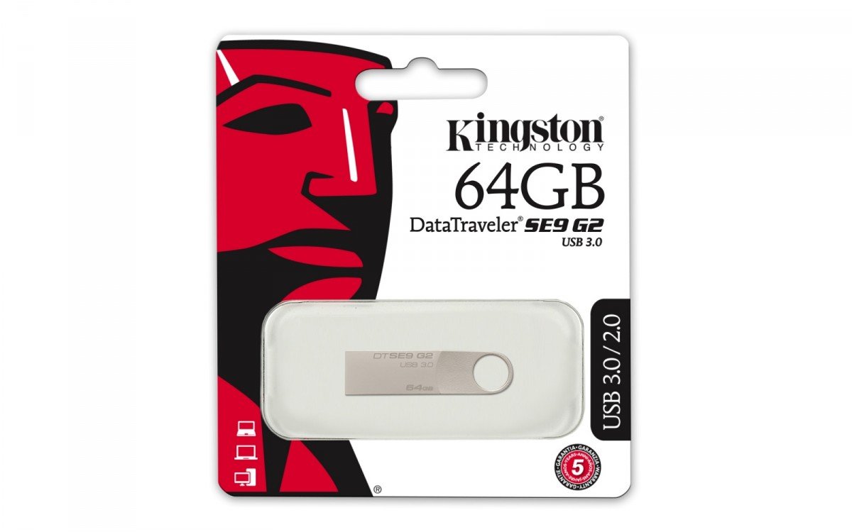 Pamięć Kingston Data Traveler 64GB USB 3.0 DTSE9G2/64GB srebrny widok przodem na opakwoanie