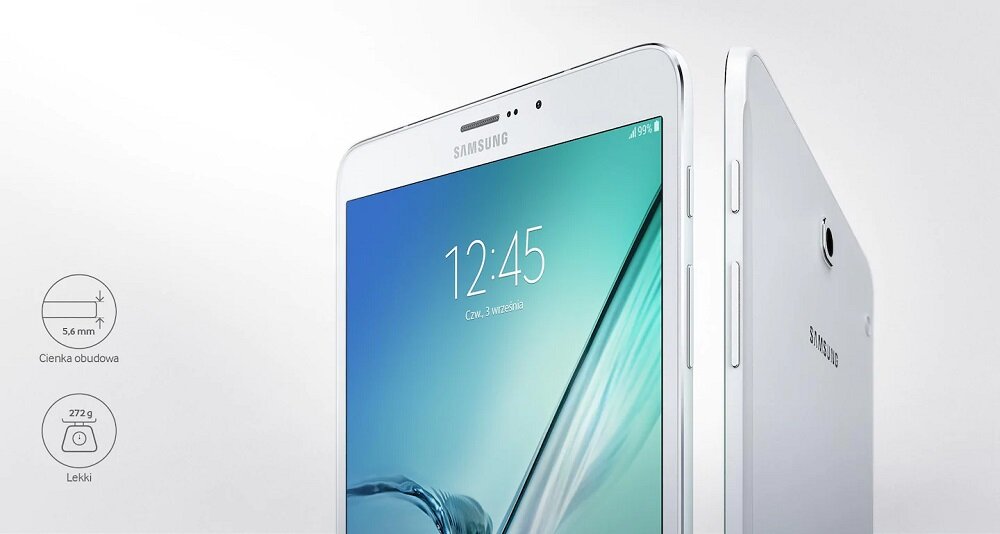 Tablet Samsung Galaxy Tab S2 SM-T713 widok na tablet do połowy z tyłu i przodu