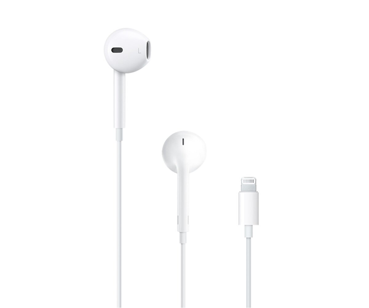 Słuchawki douszne Apple EarPods MMTN2ZM/A widok na słuchawki oraz na złącze Lightning
