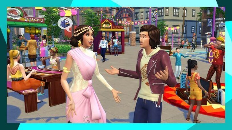 Dodatek do gry Electronic Arts The Sims 4 Miejskie życie na PC pokazane Simy w mieście