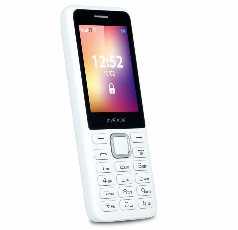 Telefon myPhone 6310 biały widok na przód od lewej strony