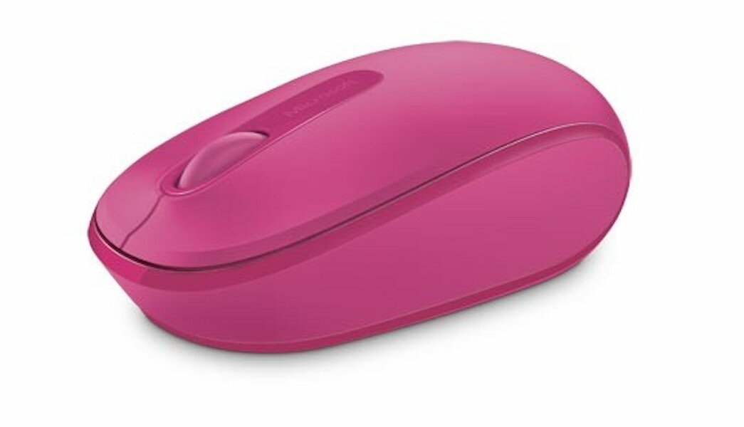 Mysz Microsoft 1850 magenta pink pokazana bokiem