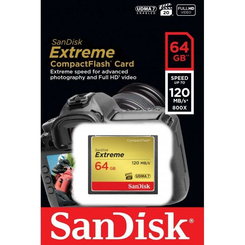 Karta pamięci SanDisk Compactflash Extreme SDCFXSB-064G-G46 64GB widok opakowania