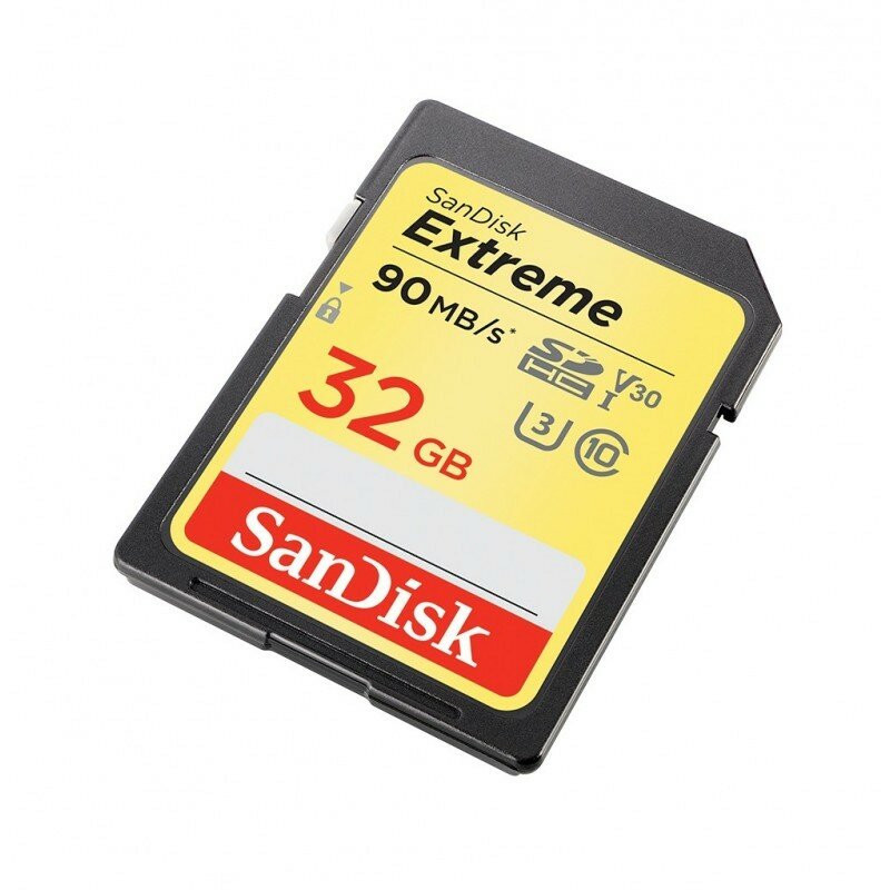 Karta pamięci SanDisk Extreme SDHC 32GB 90/40 MB/s V30 UHS-I U3 SDSDXVE-032G-GNCIN widok od góry
