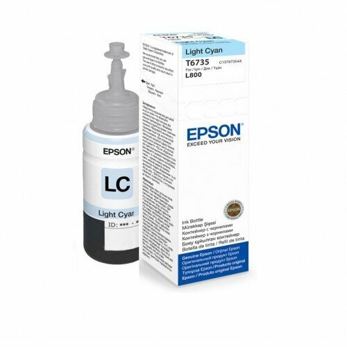 Tusz Epson T6735 70 ml Light CYAN front butelki i opakowania