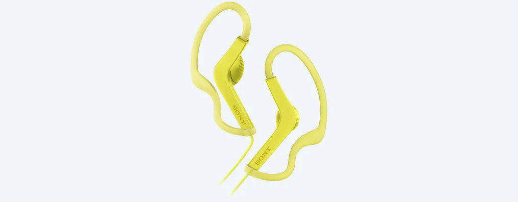 Słuchawki Sony MDR-AS210 widok na słuchawki od przodu w kolorze żółtym