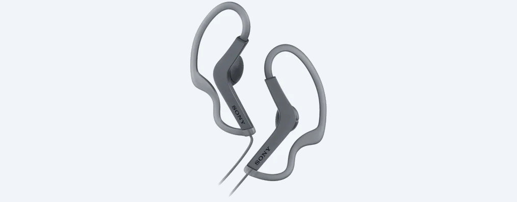 Słuchawki Sony MDR-AS210 widok na słuchawki od przodu w kolorze szarym