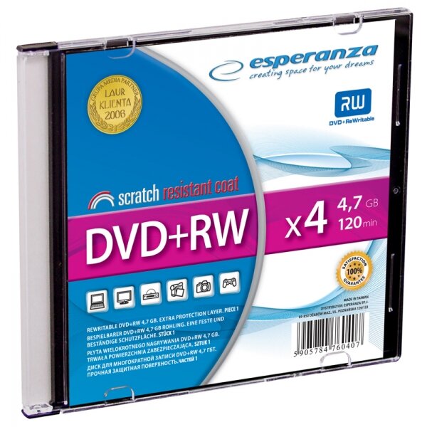 Płyty DVD+RW Esperanza 1024 widoczne frontem 