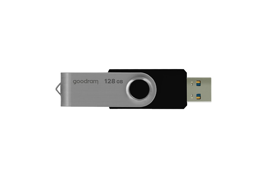 Pendrive Goodram 128GB UTS3 3.0 UTS3-1280K0R11 czarny z rozłożoną blaszką zabezpieczającą