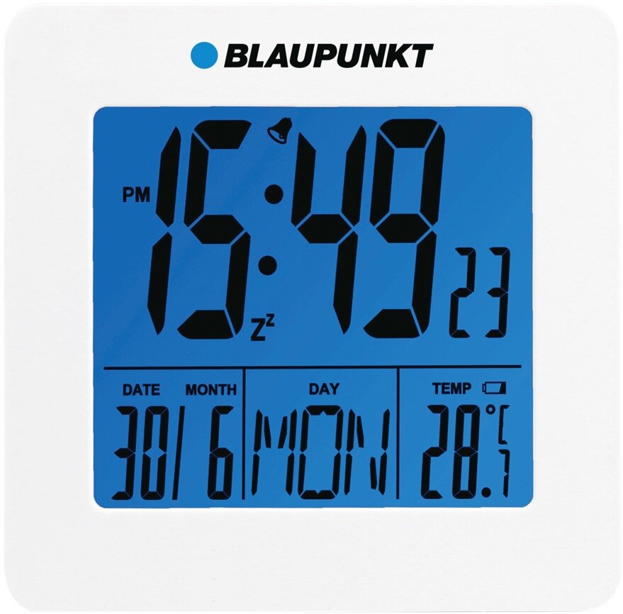 Zegar z alarmem i temperaturą Blaupunkt CL02WH biały widok od przodu