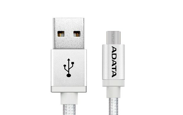Kabel do ładowania Adata alu-knit USB-microUSB srebrny końce kabla