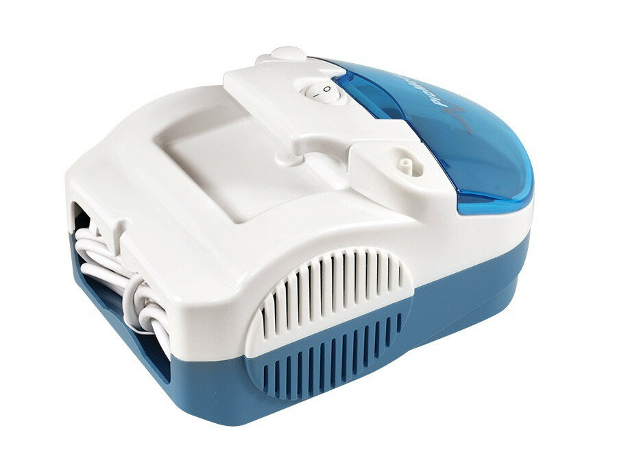 Inhalator kompresorowy ProMedix PR-800 biało-niebieski widok pod skosem od tyłu