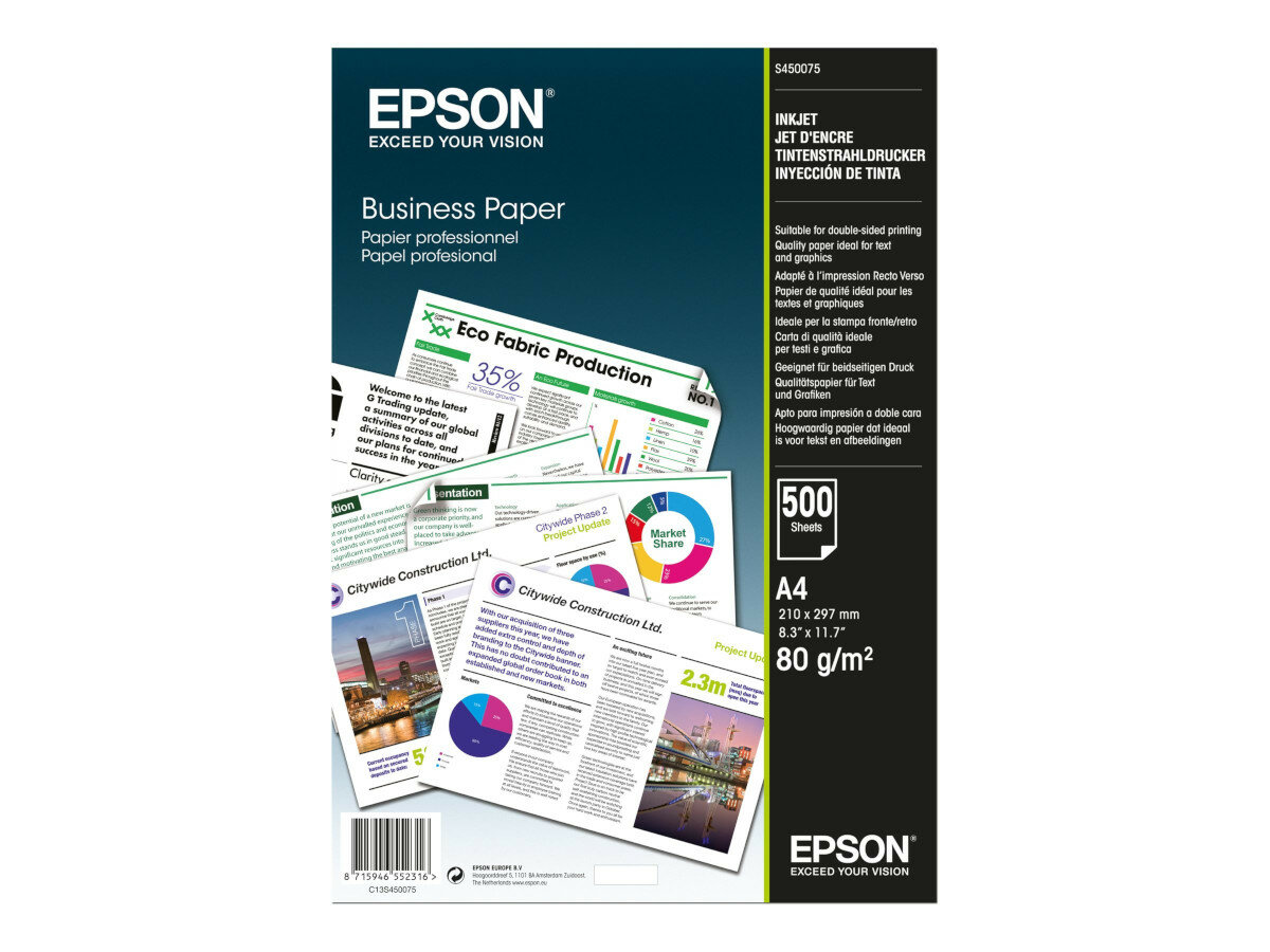 Papier Epson Business Paper opakowanie papieru od frontu na białym tle