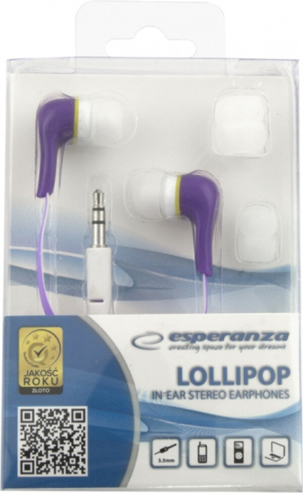 Słuchawki douszne Esperanza EH146V stereo fioletowe opakowanie ze słuchawkami