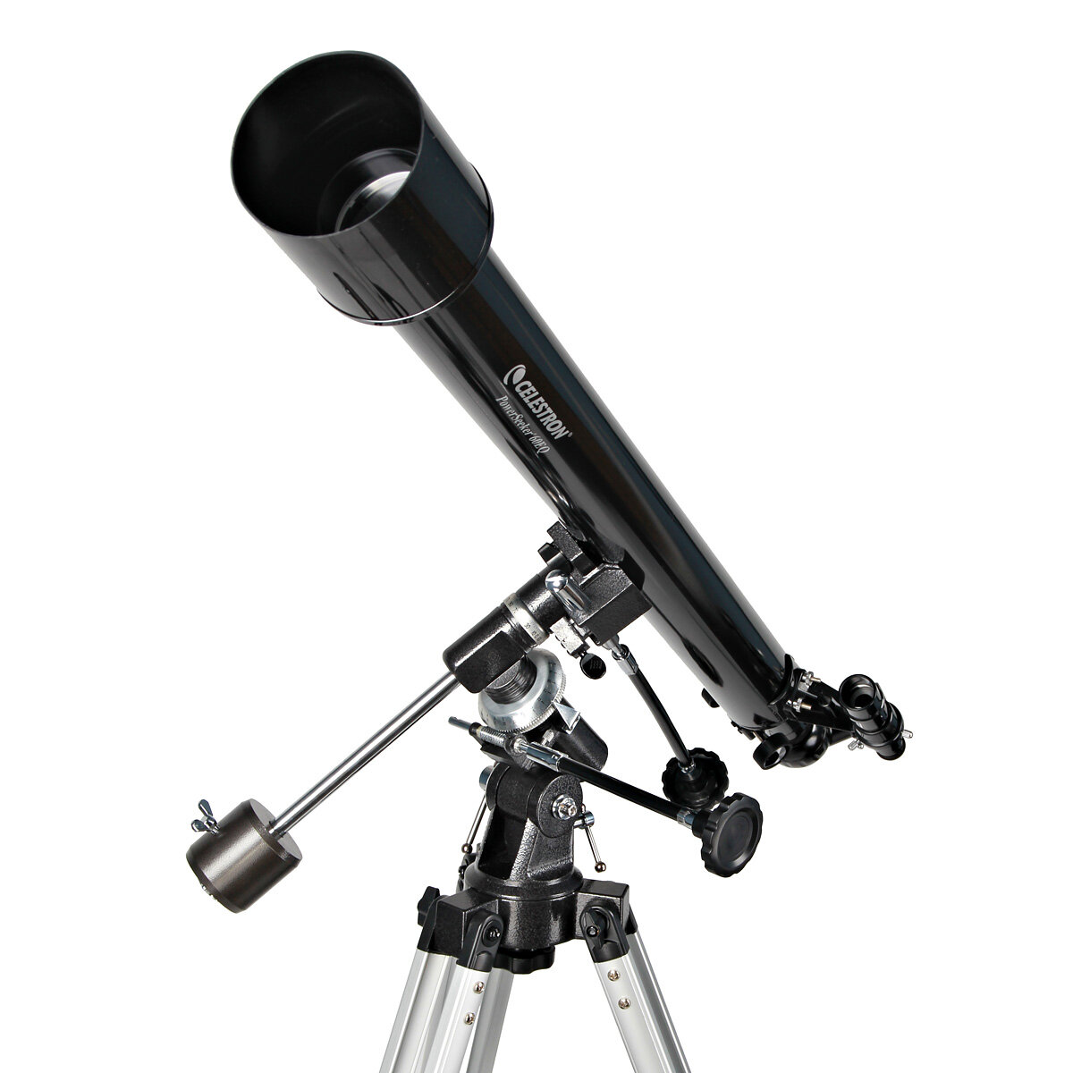 Teleskop Celestron 21043 PowerSeeker 60 EQ widoczny frontem pod skosem