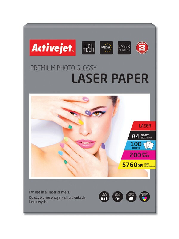 Papier fotograficzny Activejet AP4-200G100L A4 200 arkuszy opakowanie widoczne frontem