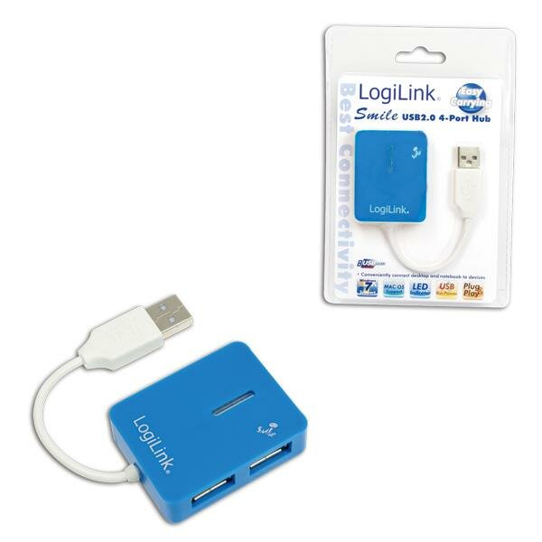 Hub USB 2.0 LogiLink UA0136 4-portowy widoczny bokiem