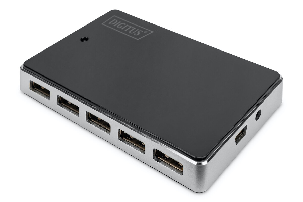 Hub USB Digitus 10-portowy widoczny bokiem