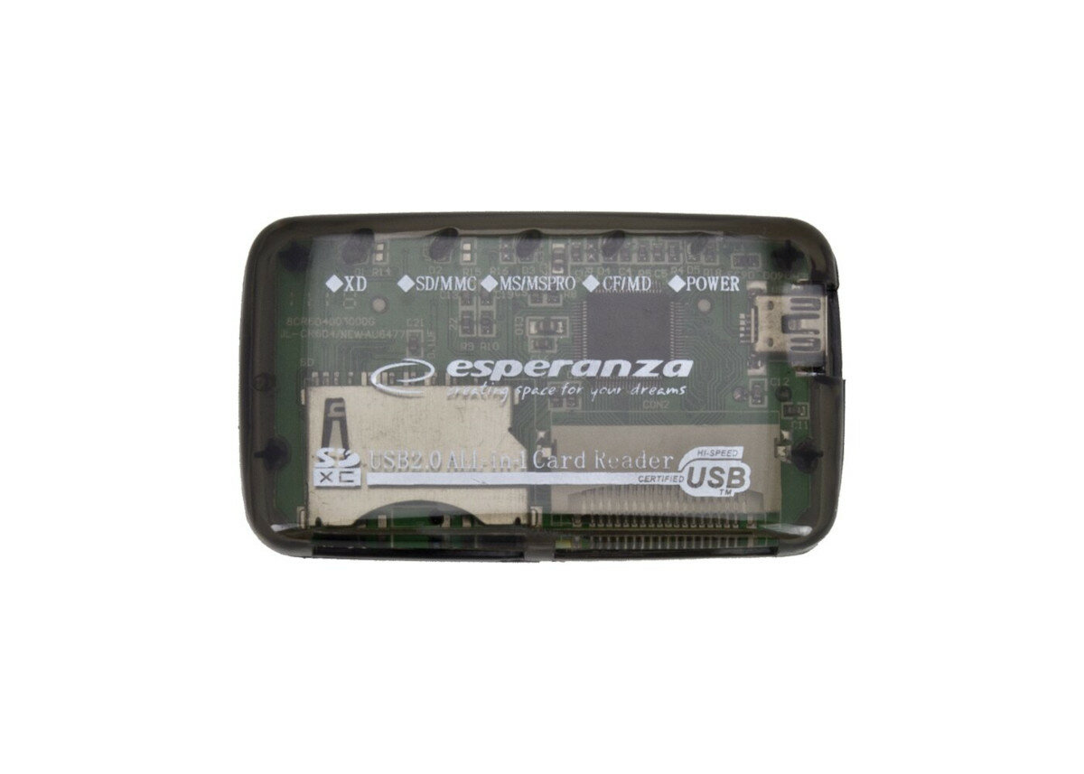 Czytnik kart pamięci Esperanza EA117 USB 2.0 uniwersalny od góry