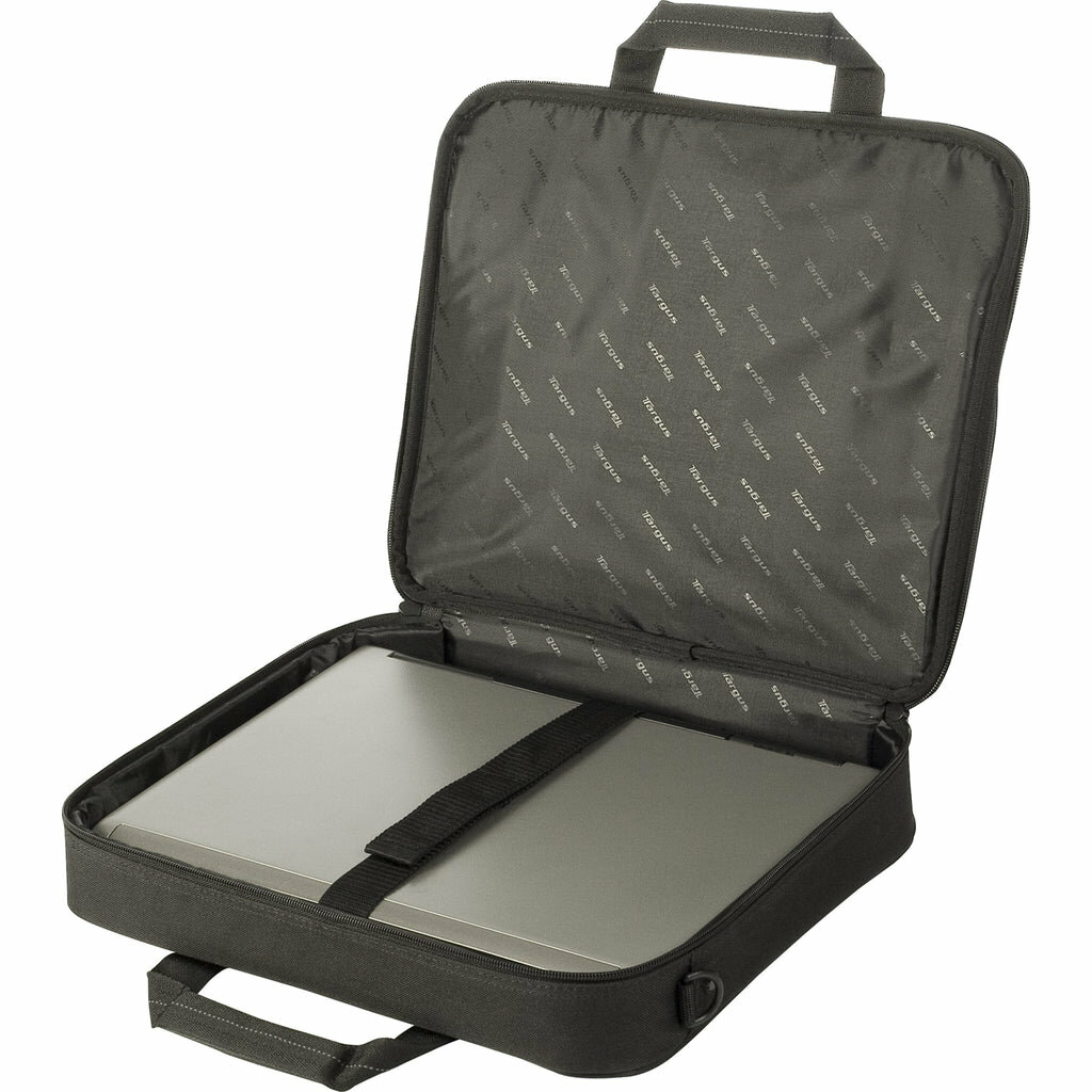 Torba na laptopa Targus Classic Clamshell Case 15,6 czarna z laptopem wewnątrz