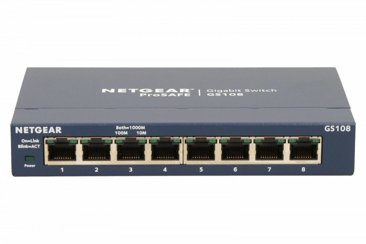Switch Netgear GS108GE RJ-45 10/100/1000 widoczny frontem