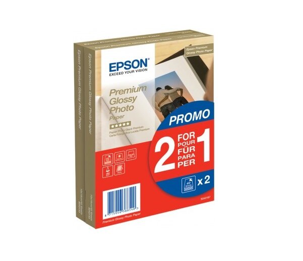 Papier fotograficzny Epson Premium Glossy Photo Paper 10x15cm (2x 40 Arkuszy) z przodu