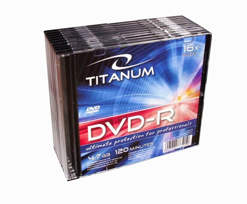 Nośniki Titanum DVD-R 4,7 GB x16 - Slim 10 widok lekko bokiem