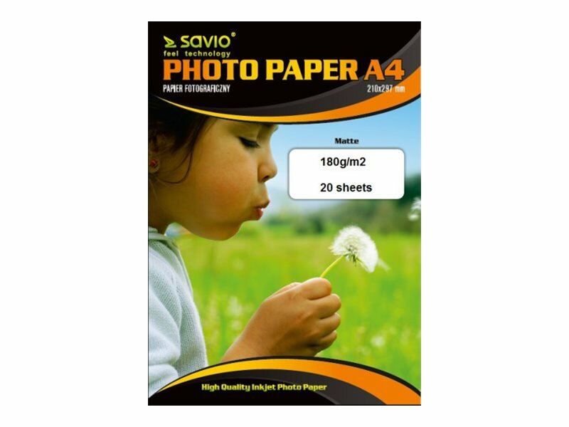Papier fotograficzny Savio PA-06 A4 20 arkuszy opakowanie widoczne frontem