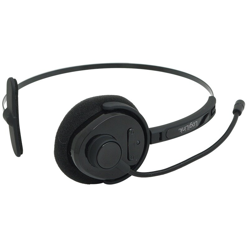 Słuchawka Bluetooth 3.0 LogiLink BT0027 z mikrofonem czarna widok na leżącą słuchawkę od przodu